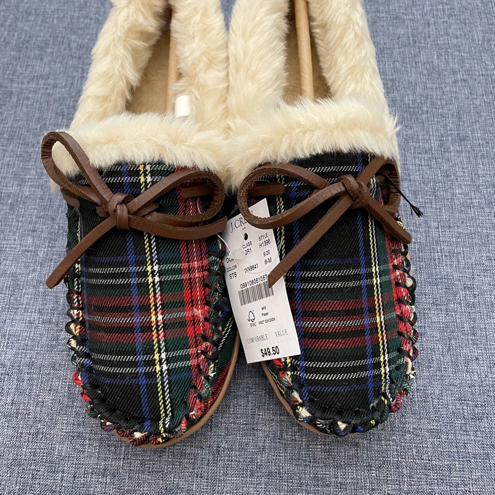J Crew Plaid Shearlin Slippers